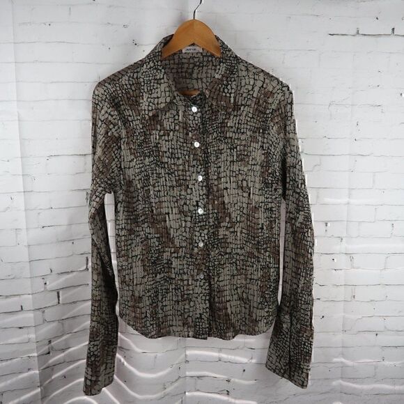 Jaipur Tops - JAIPUR BROWN ANIMAL PRINT BUTTON DOWN BLOUSE WOMENS SIZE LARGE